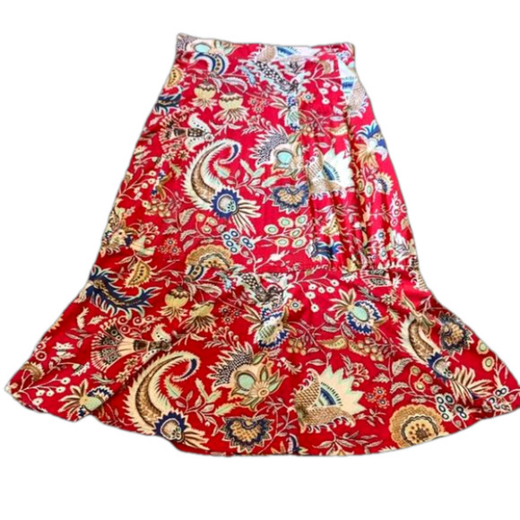 Bohemian Red Paisley Maxi Skirt Measures 16 Flat Sz (12) Missing Size Tag - Picture 1 of 8